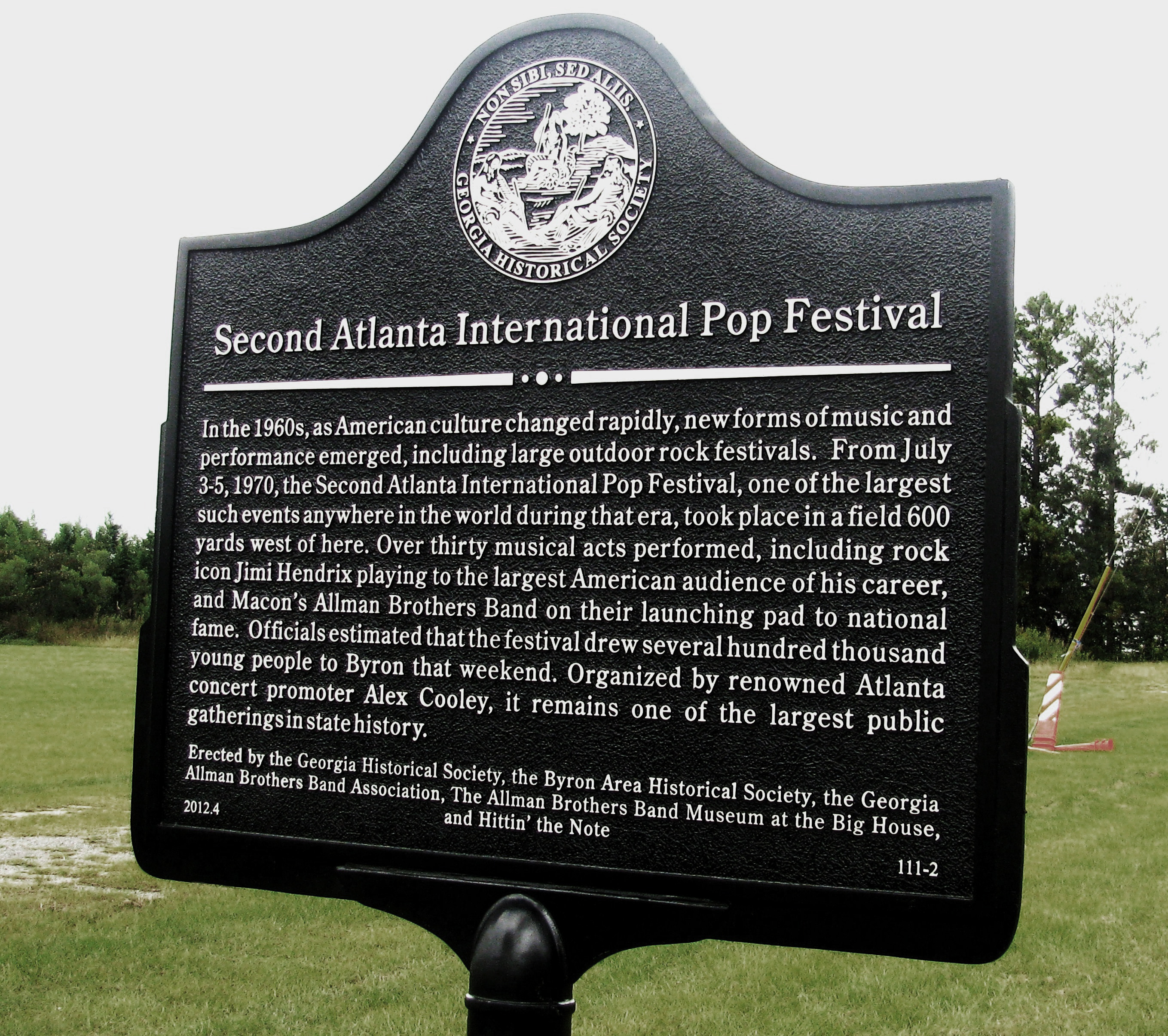 Thanks to John Charles Griffin for sending us this picture of the historic marker for the Second Atlanta Pop International Festival.